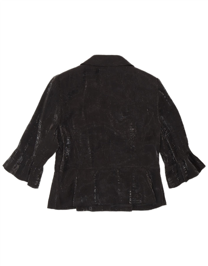 Jaqueta blazer feminina TUZZI manga 3/4 com 2 botões UK 18 XL preta viscose