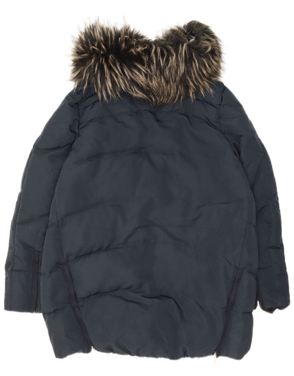 Jaqueta acolchoada feminina Zara UK 14 poliéster azul marinho médio