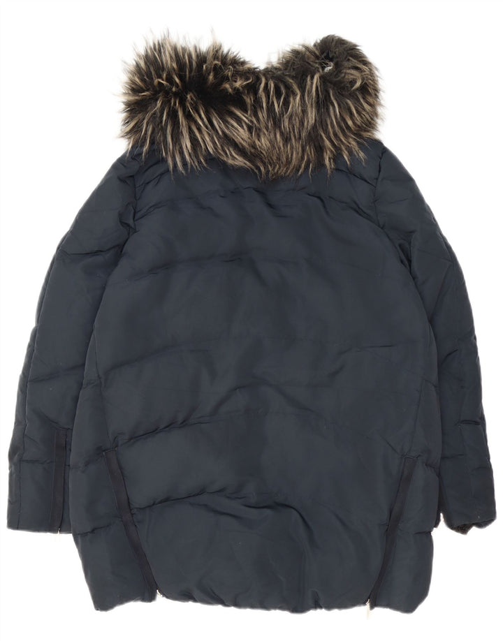 Jaqueta acolchoada feminina Zara UK 14 poliéster azul marinho médio