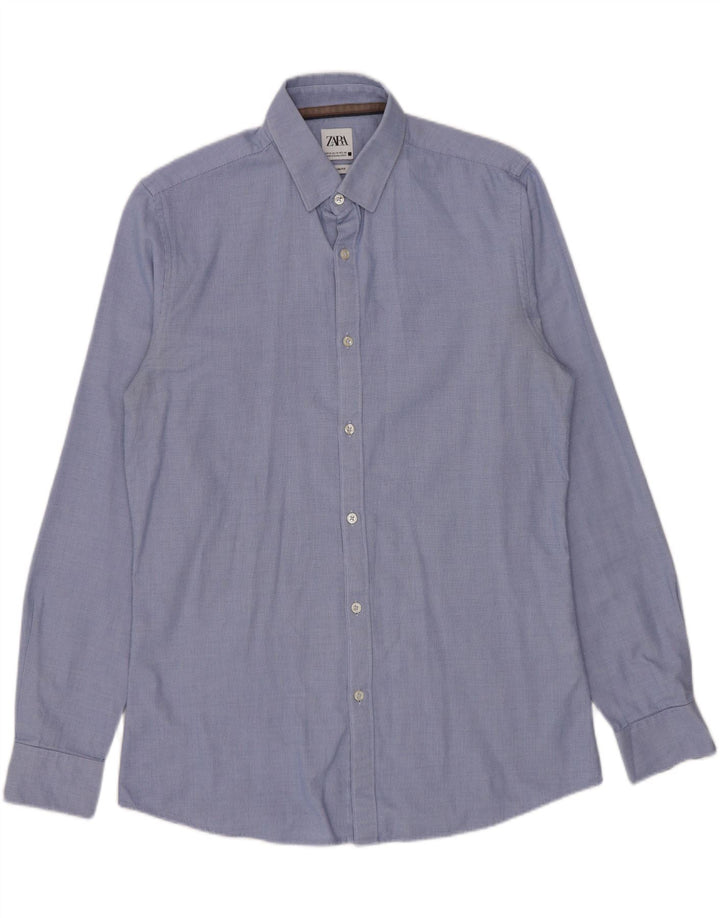 Camisa masculina ZARA Slim Fit médio algodão azul