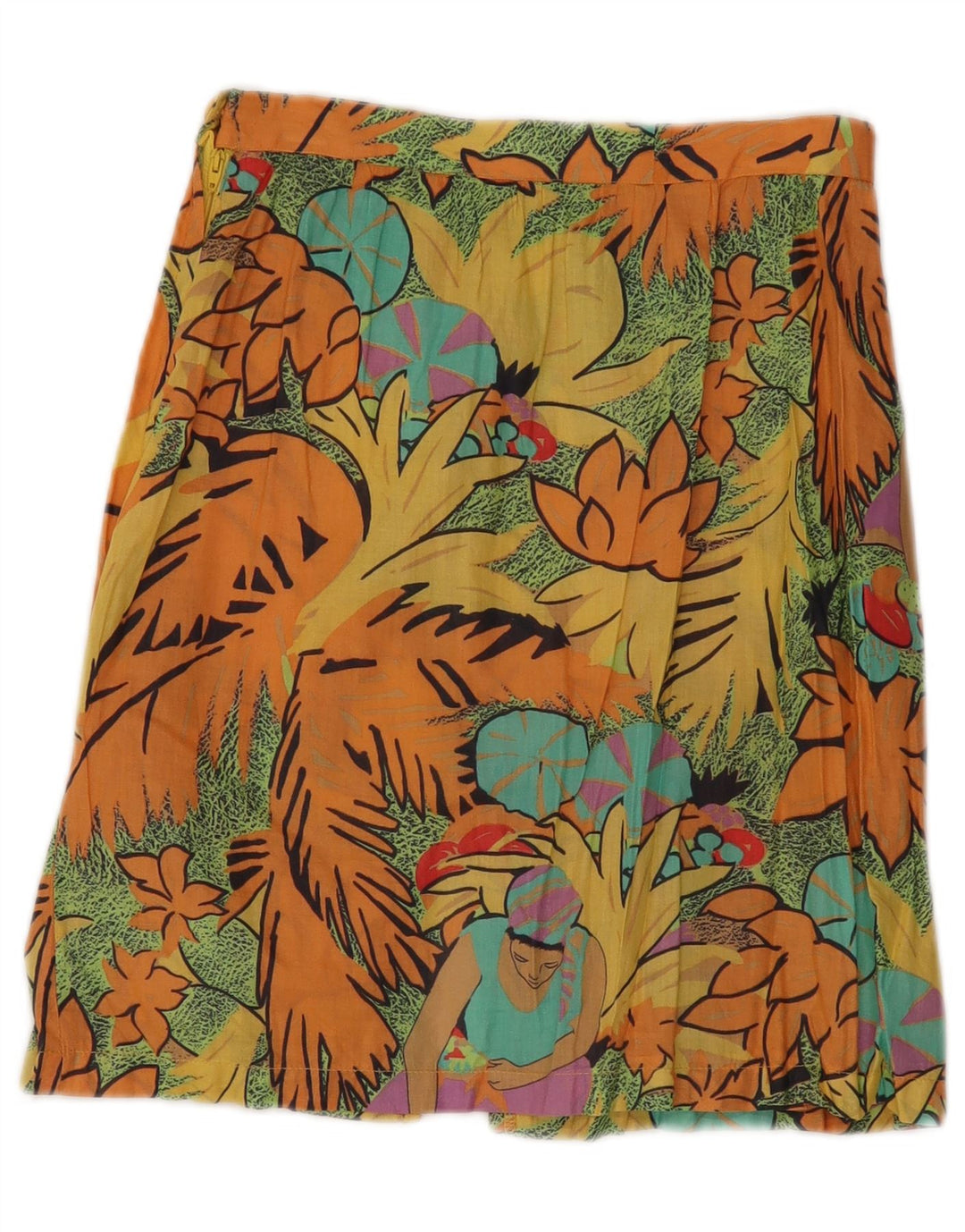 Saia evasê feminina VINTAGE W26 pequena floral multicolorida