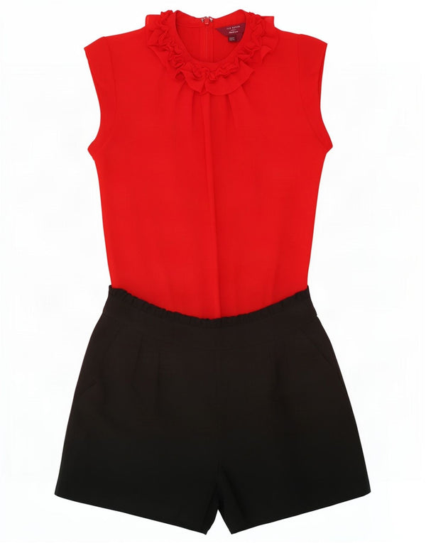 Macacão feminino Ted Baker com babado frontal tamanho 0 2XS vermelho colorblock poliéster