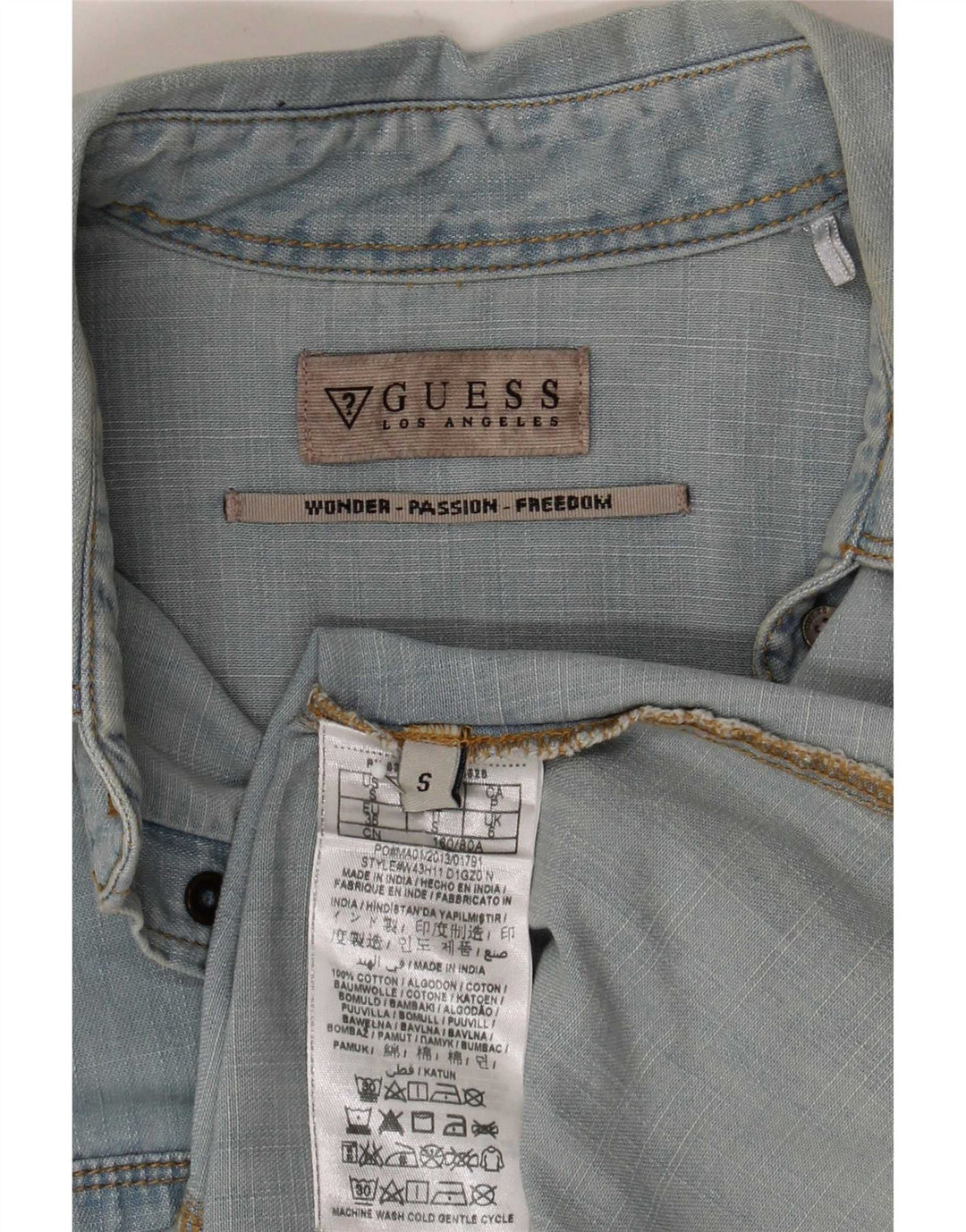 Camisa jeans feminina Guess UK 10 algodão azul pequeno