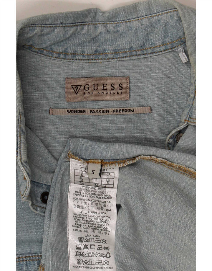 Camisa jeans feminina Guess UK 10 algodão azul pequeno