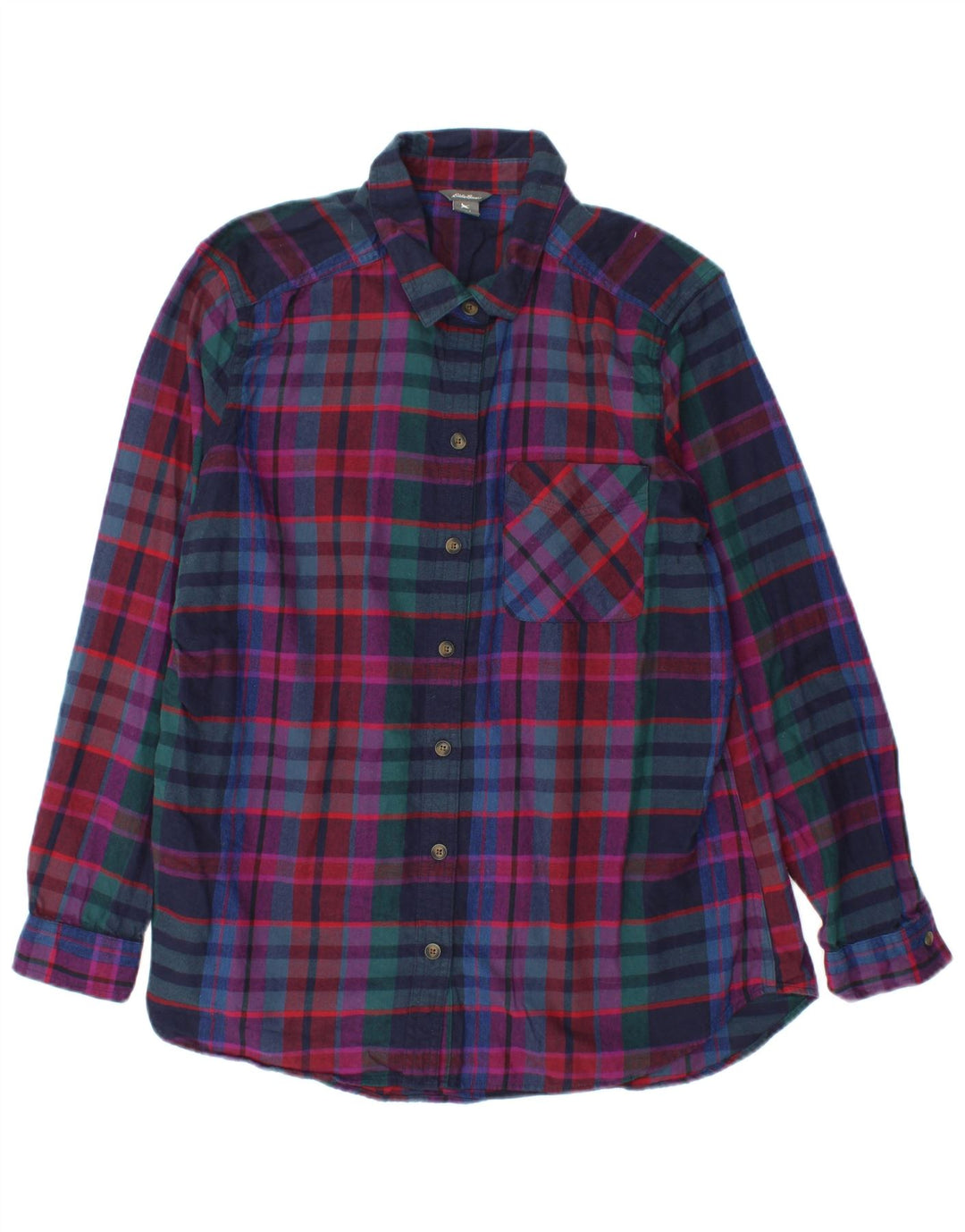 Camisa feminina de flanela EDDIE BAUER Reino Unido 16 grande algodão xadrez multicolorido