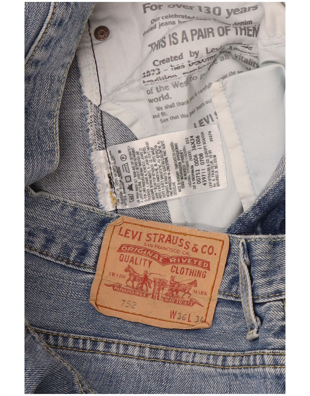 Shorts jeans masculino 752 Levi's W36 grande azul algodão