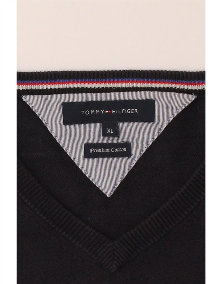 TOMMY HILFIGER Mens V-Neck Jumper Sweater XL Navy Blue Cotton Vintage Tommy Hilfiger and Second-Hand Tommy Hilfiger from Messina Hembry 