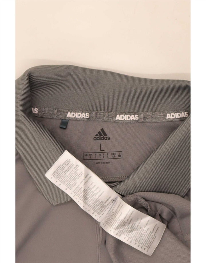Camisa polo masculina Adidas grande poliéster cinza