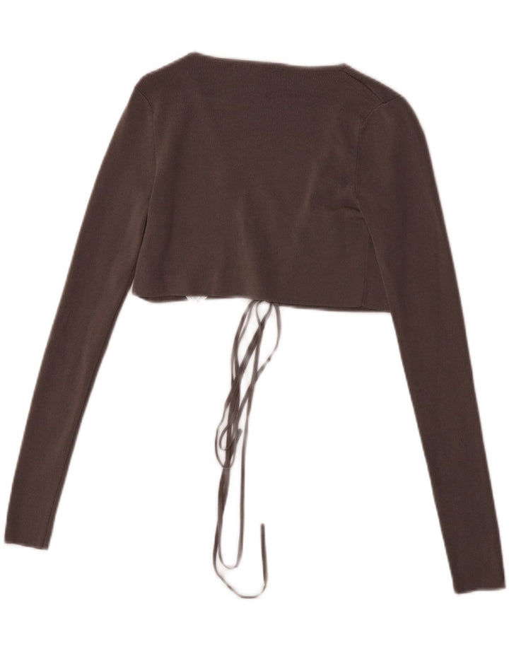 Zara Womens Crop Cardigan Top UK 8 Pequeno Viscose Cinza