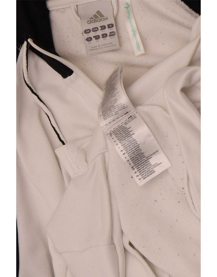Suéter adidas feminino com capuz e zíper UK 14 médio branco colorblock poliéster