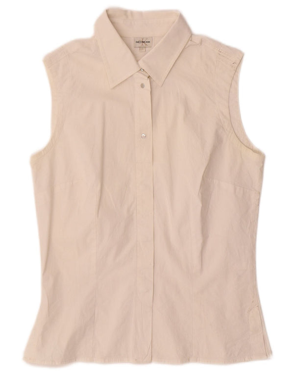 Blusa feminina sem mangas Calvin Klein Jeans Reino Unido 14 grande algodão branco