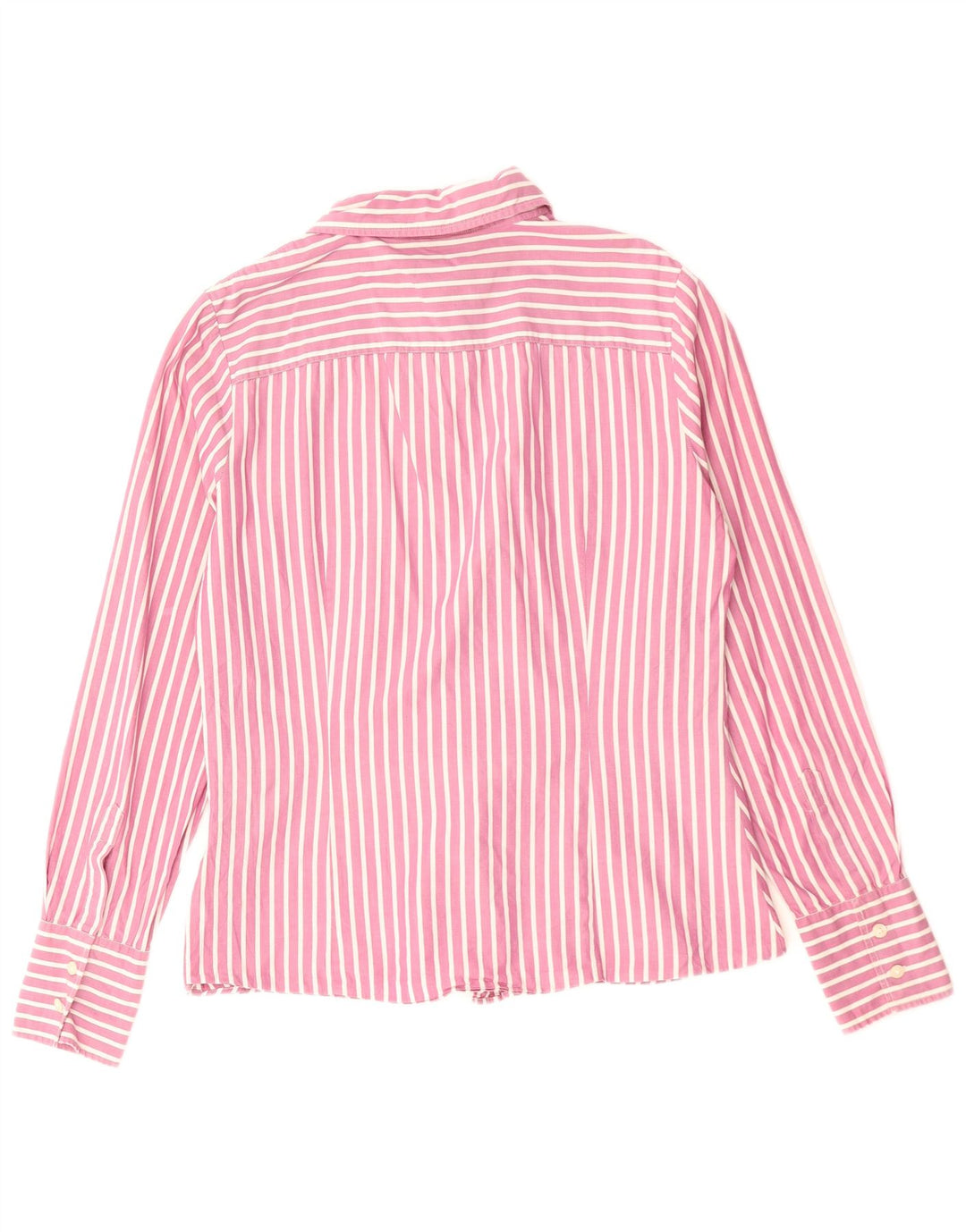 Camisa feminina Benetton UK 16 grande algodão listrado rosa