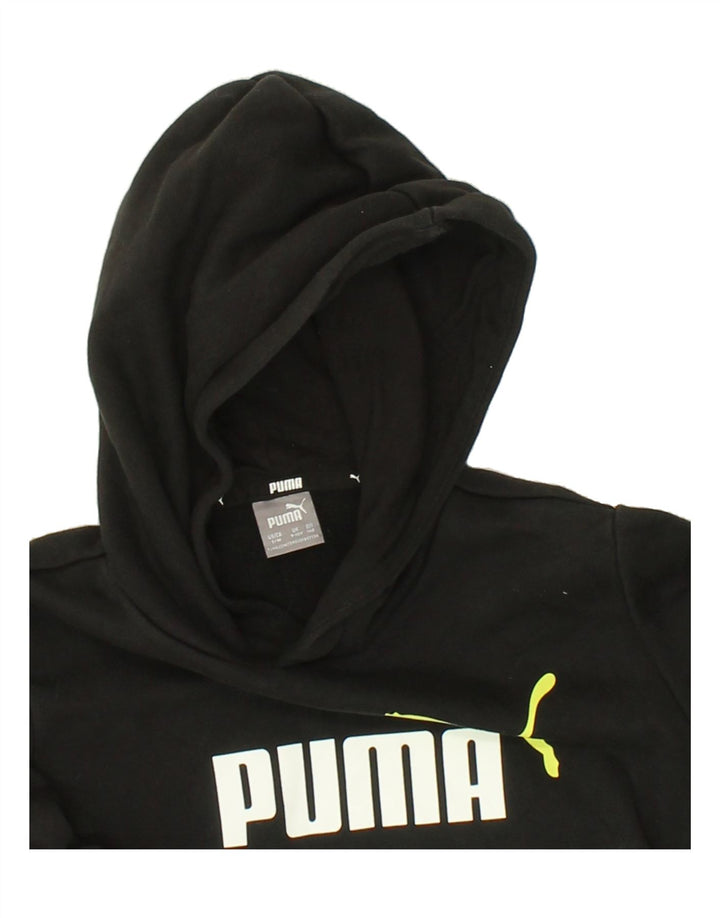 PUMA Boys Graphic Hoodie Jumper 9-10 Years Black Cotton | Vintage Puma | Thrift | Second-Hand Puma | Used Clothing | Messina Hembry 