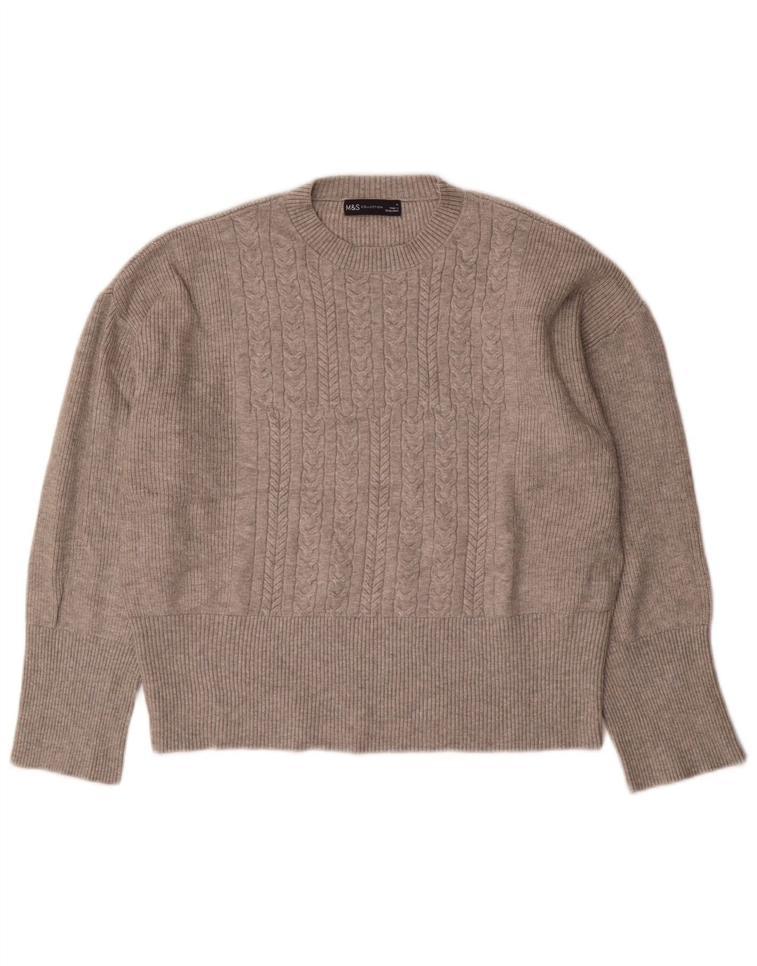 Suéter feminino Marks & Spencer com gola redonda grande, Reino Unido 14, cinza médio
