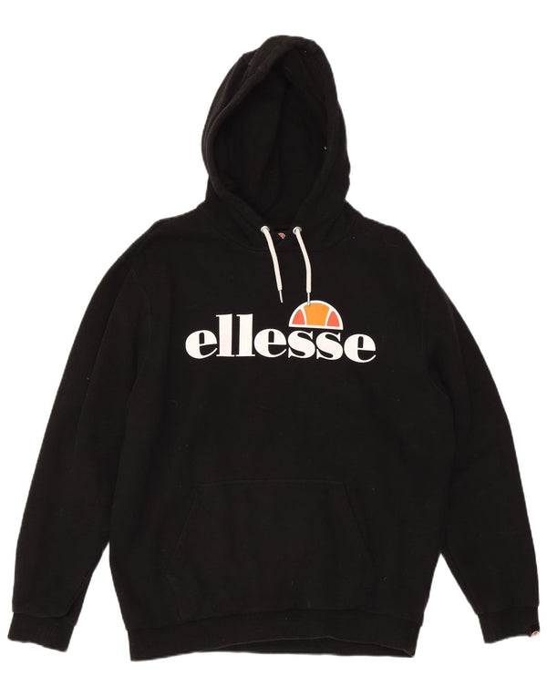 Suéter Ellesse masculino com capuz gráfico grande algodão preto