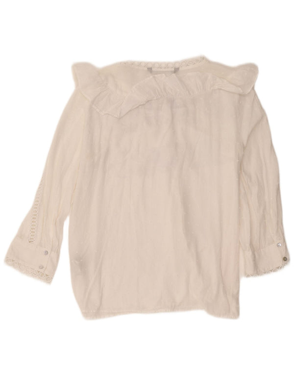 Blusa feminina Zara manga 3/4 Reino Unido 14 algodão branco médio