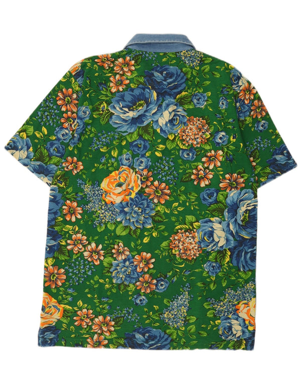 Jantzen Mens Rugby Polo Shirt 2XL Green Floral Cotton