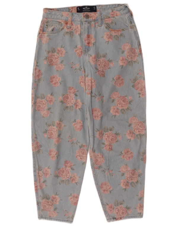 Hollister feminino balão cintura alta jeans US 1 XS W25 L26 azul floral