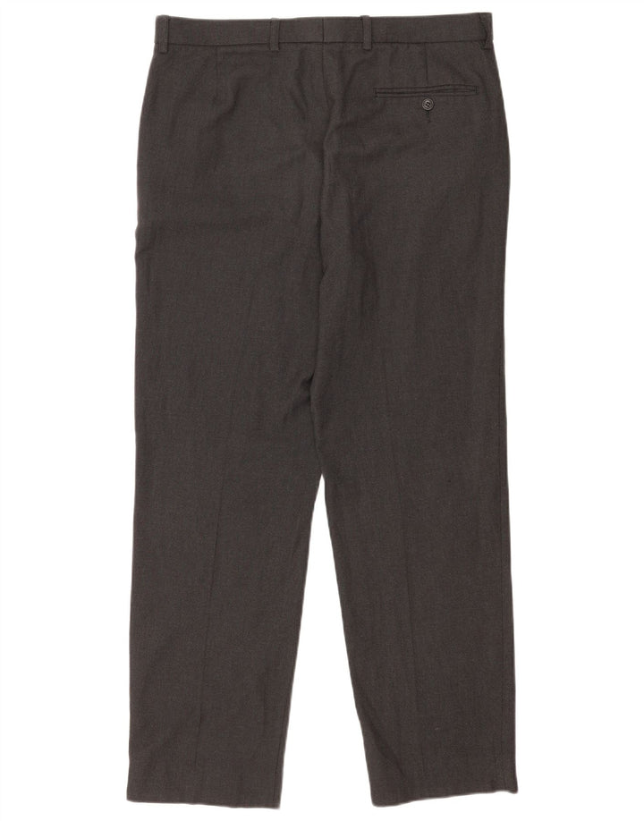 Calça masculina de terno reto Marks & Spencer W34 L31 poliéster cinza