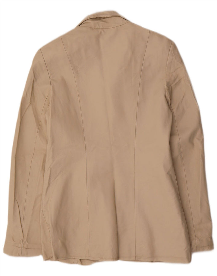 Jaqueta blazer de couro feminina vintage com 4 botões Reino Unido 10 couro bege pequeno