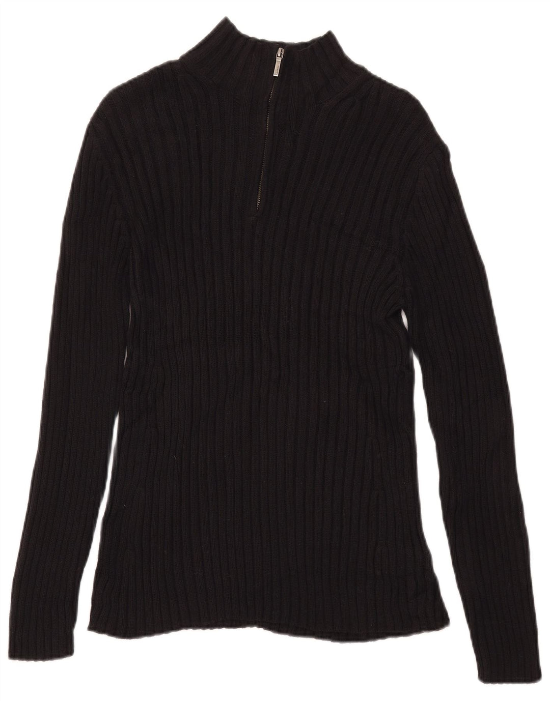 Ralph Lauren Suéter feminino com gola e zíper Reino Unido 12 algodão preto médio