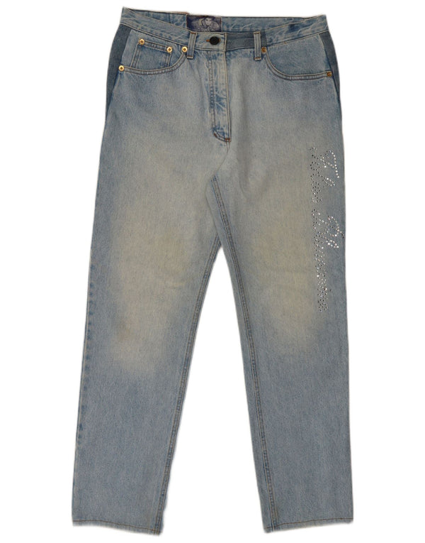 Blumarine Jeans feminino gráfico de cintura alta IT 46 grande W32 L29 algodão azul