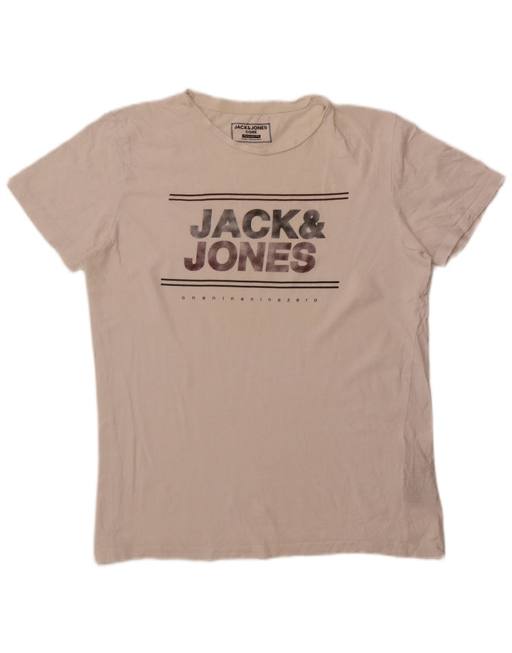 Camiseta masculina Jack & Jones Regular Fit gráfica top médio off white algodão