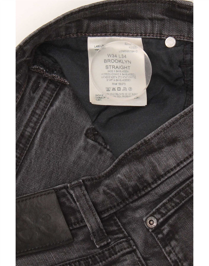 Lee Mens Brooklyn Straight Jeans W34 L30 Algodão Preto