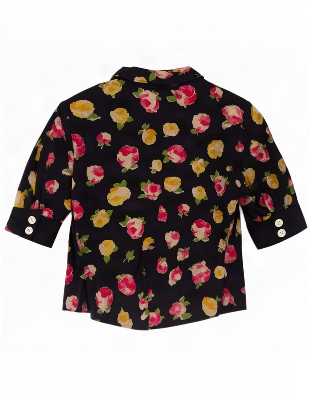 Jaqueta blazer feminina vintage de manga curta com 2 botões IT 46 grande preto floral