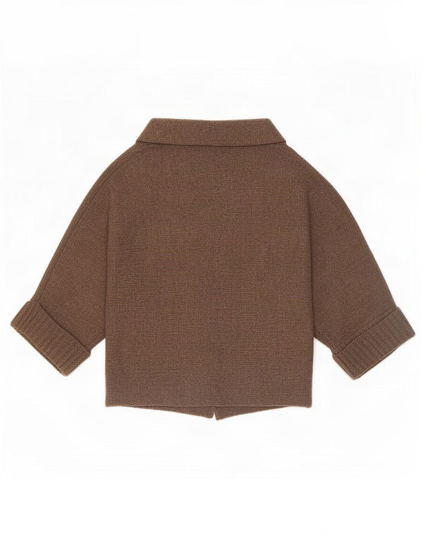 Suéter cardigã feminino Zara manga 3/4 UK 14 médio marrom acrílico