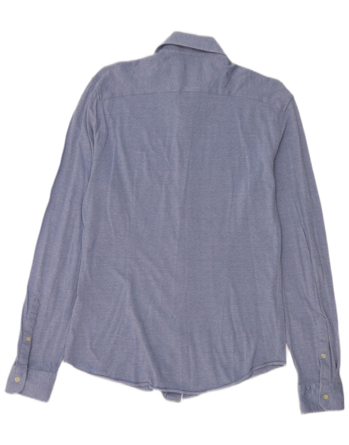 Camisa masculina Reiss Slim Fit de algodão azul médio