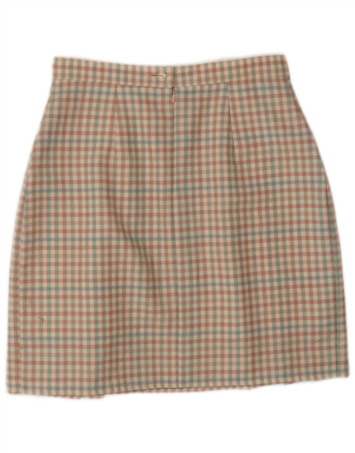 Mini saia feminina vintage IT 42 médio W26 lã de algodão multicolorida