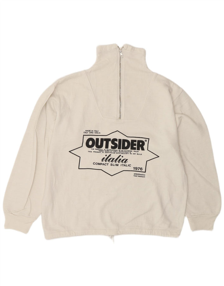 Moletom masculino Outsider com gola e zíper, moletom médio de algodão branco