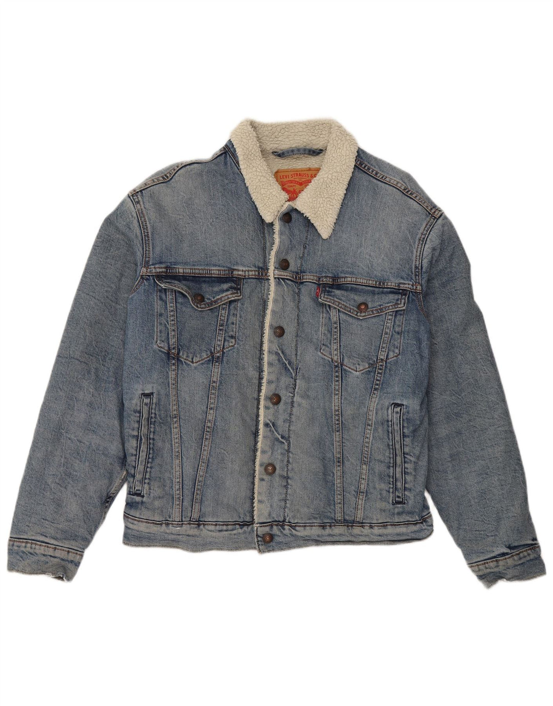 Jaqueta jeans masculina Sherpa Levi's UK 36 algodão azul pequeno