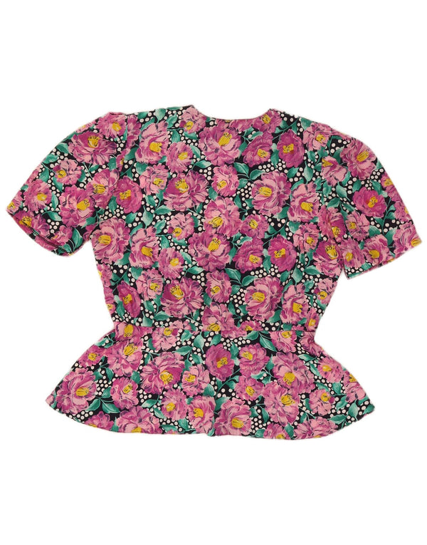 Blusa feminina vintage UK 12 médio rosa floral