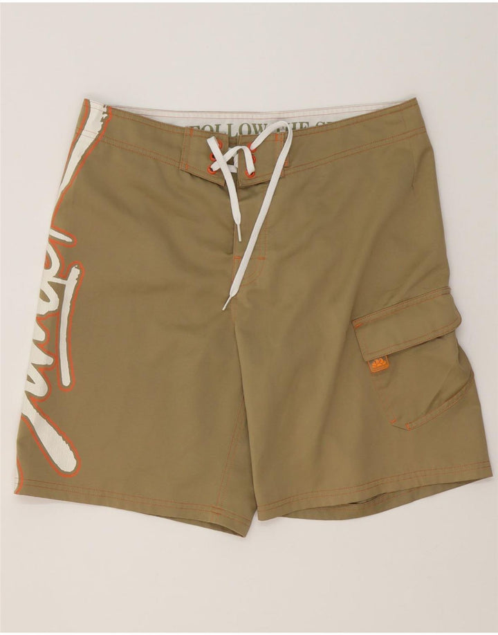 Sundek Mens Graphic Natação Shorts Poliéster Bege Médio