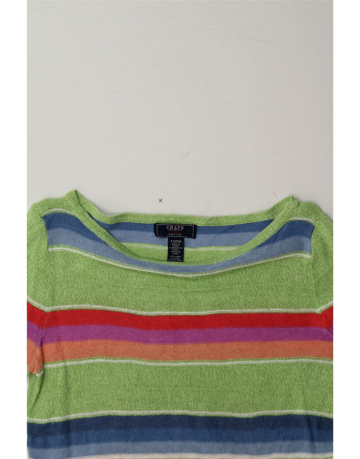 CHAPS Girls Boat Neck Jumper Sweater 7-8 Years Green Striped Linen Vintage Chaps and Second-Hand Chaps from Messina Hembry 