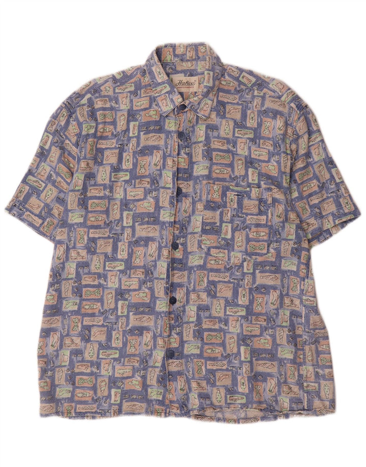 Camisa masculina de manga curta HATICO grande azul geométrica