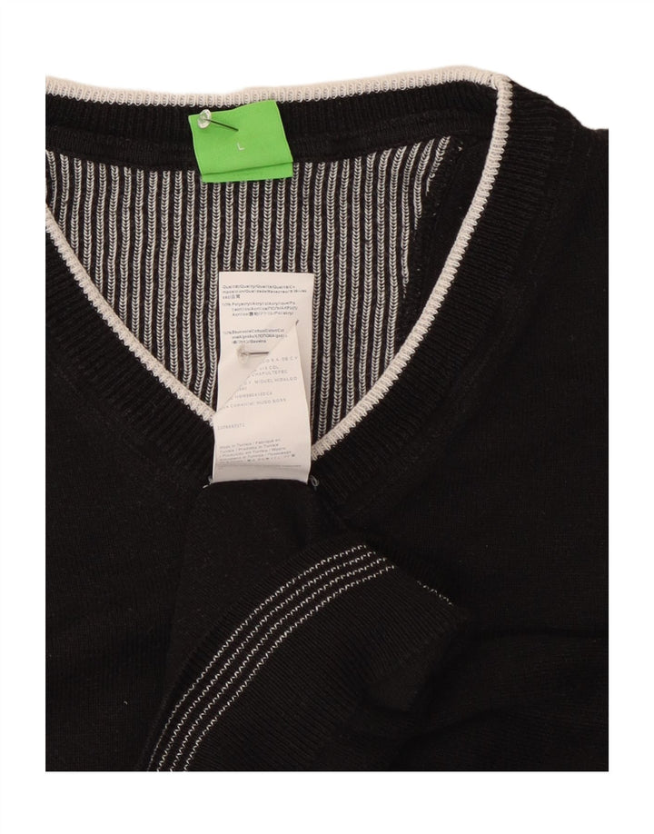 Suéter masculino Hugo Boss com decote em V grande acrílico preto