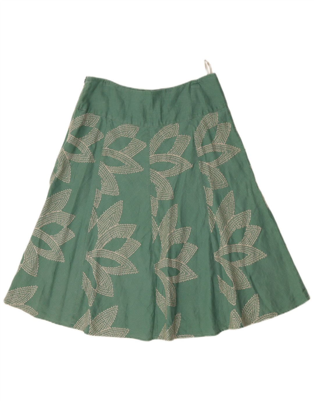 MONSOON Saia feminina cintura baixa evasê UK 10 pequena W32 algodão floral verde