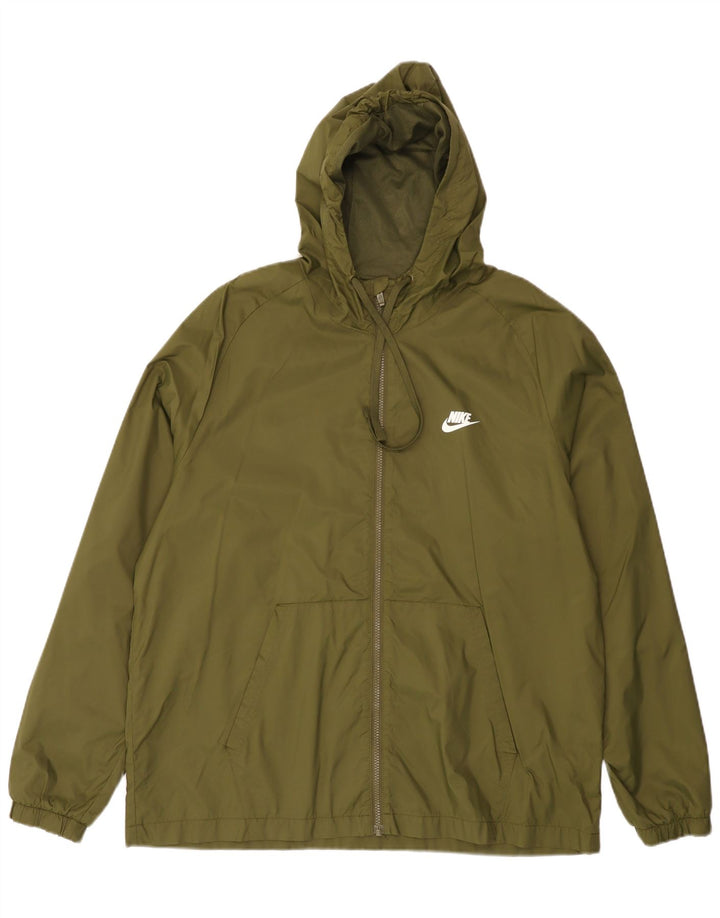 Jaqueta de chuva masculina com capuz Nike UK 42 XL cáqui nylon