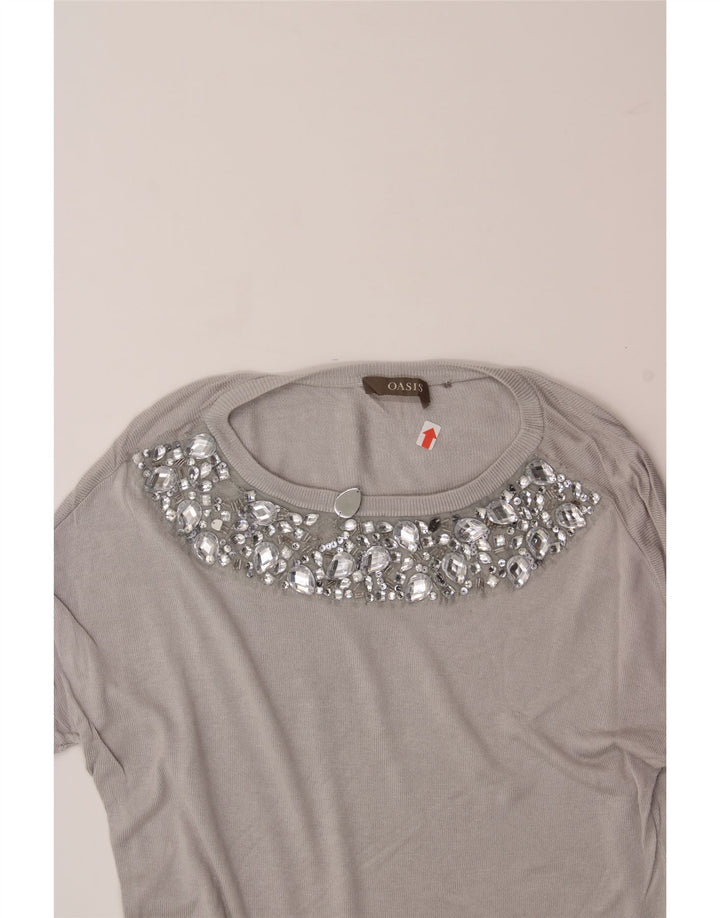 OASIS Womens Boat Neck Jumper Sweater UK 6 XS Grey Viscose Vintage Oasis and Second-Hand Oasis from Messina Hembry 