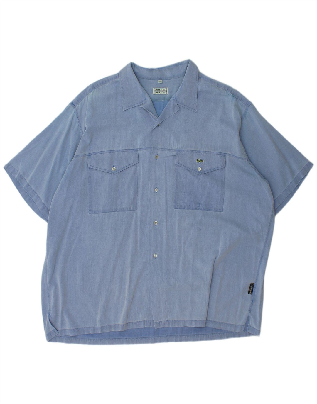 Camisa masculina de manga curta LACOSTE tamanho 45 XL algodão listrado azul