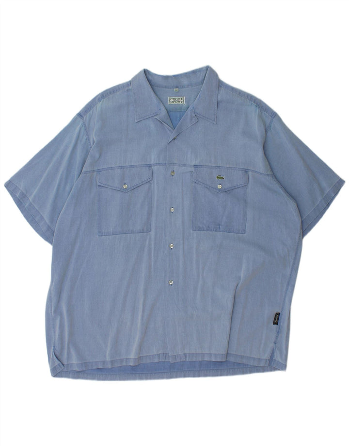 Camisa masculina de manga curta LACOSTE tamanho 45 XL algodão listrado azul