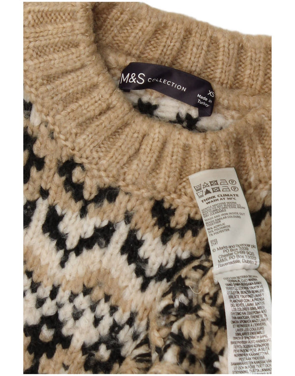 Suéter feminino Marks & Spencer com gola redonda Reino Unido 6 XS Bege Fair Isle