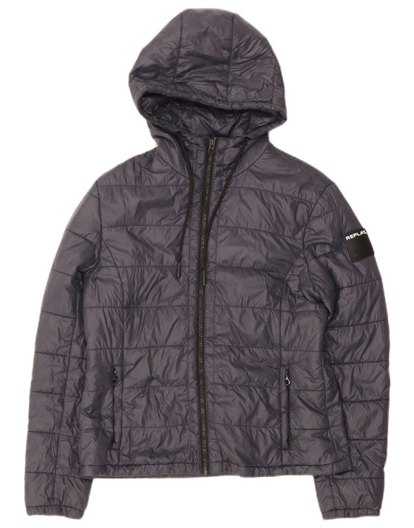 Jaqueta feminina acolchoada com capuz Replay UK 14 grande azul marinho