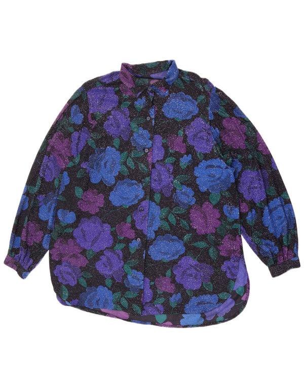 Blusa feminina vintage oversized UK 16 grande azul floral