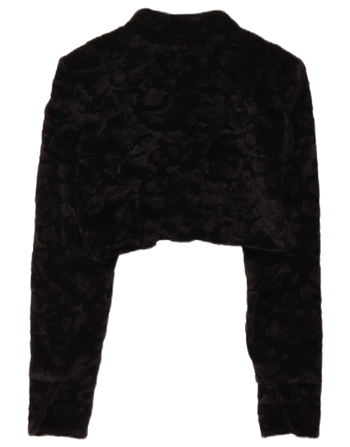 Jaqueta Bolero feminina VINTAGE de pele sintética Reino Unido 14 grande poliéster preto