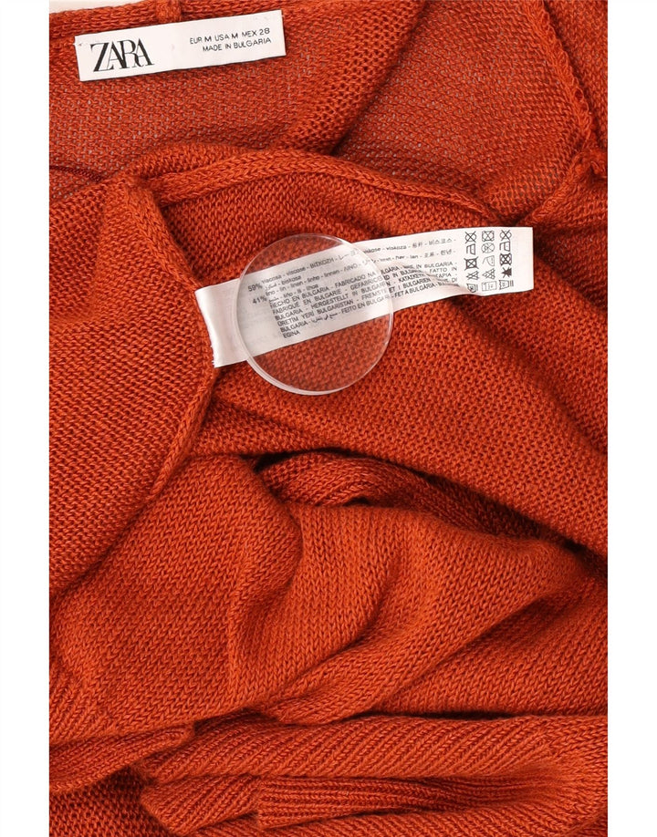 Suéter cardigã aberto com palangre feminino Zara Reino Unido 14 viscose marrom médio