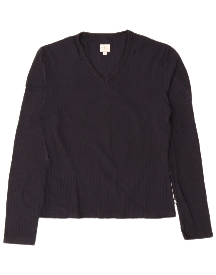 CALVIN KLEIN JEANS Top feminino manga comprida UK 12 médio azul marinho poliamida